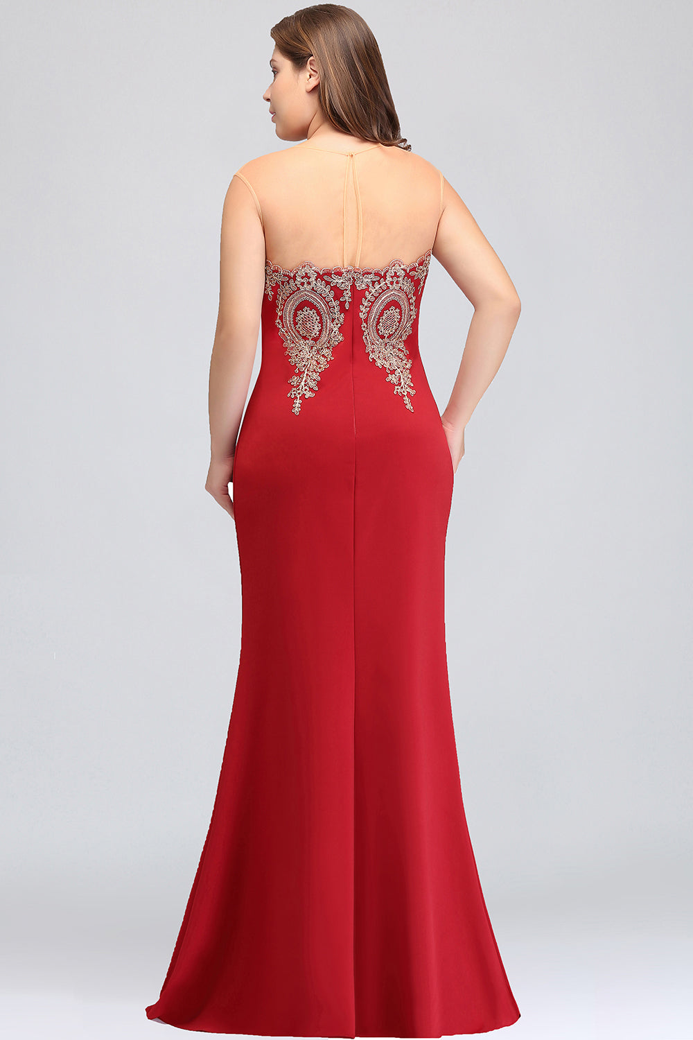 Mermaid Floor-Length Sheer Floor Length Dresses with Rhinestone Appliques-BMbridal