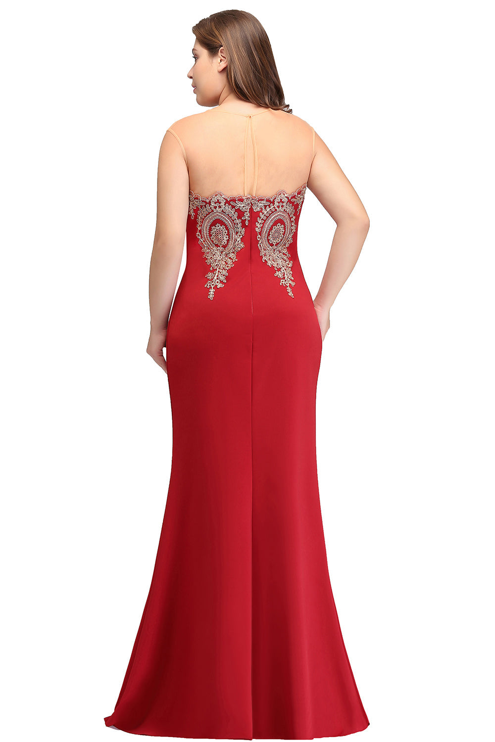 Mermaid Floor-Length Sheer Floor Length Dresses with Rhinestone Appliques-BMbridal