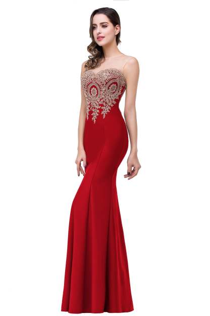 Mermaid Floor-Length Sheer Floor Length Dresses with Rhinestone Appliques-BMbridal