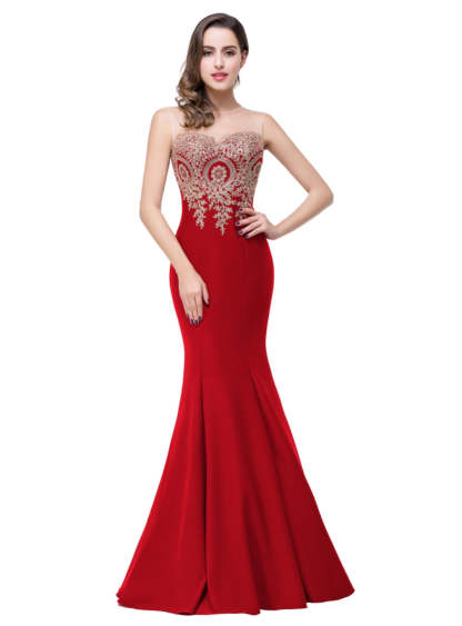 Mermaid Floor-Length Sheer Floor Length Dresses with Rhinestone Appliques-BMbridal