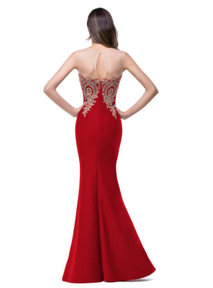 Mermaid Floor-Length Sheer Floor Length Dresses with Rhinestone Appliques-BMbridal