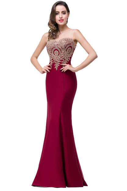 Mermaid Floor-Length Sheer Floor Length Dresses with Rhinestone Appliques-BMbridal
