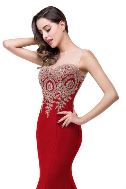 Mermaid Floor-Length Sheer Floor Length Dresses with Rhinestone Appliques-BMbridal