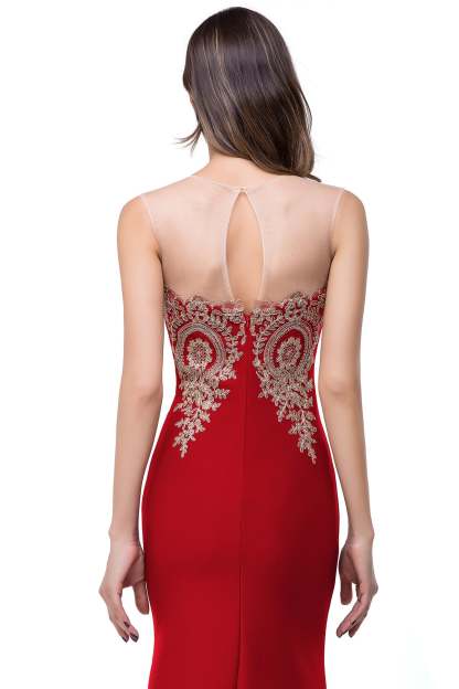 Mermaid Floor-Length Sheer Floor Length Dresses with Rhinestone Appliques-BMbridal