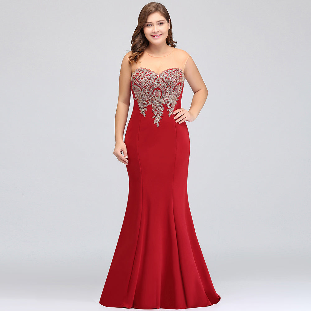 Mermaid Floor-Length Sheer Floor Length Dresses with Rhinestone Appliques-BMbridal