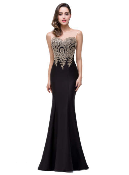 Mermaid Floor-Length Sheer Floor Length Dresses with Rhinestone Appliques-BMbridal