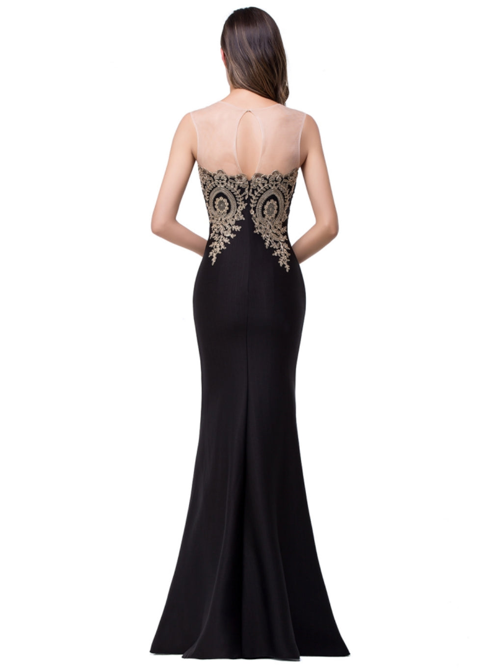 Mermaid Floor-Length Sheer Floor Length Dresses with Rhinestone Appliques-BMbridal
