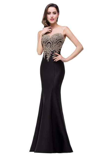 Mermaid Floor-Length Sheer Floor Length Dresses with Rhinestone Appliques-BMbridal
