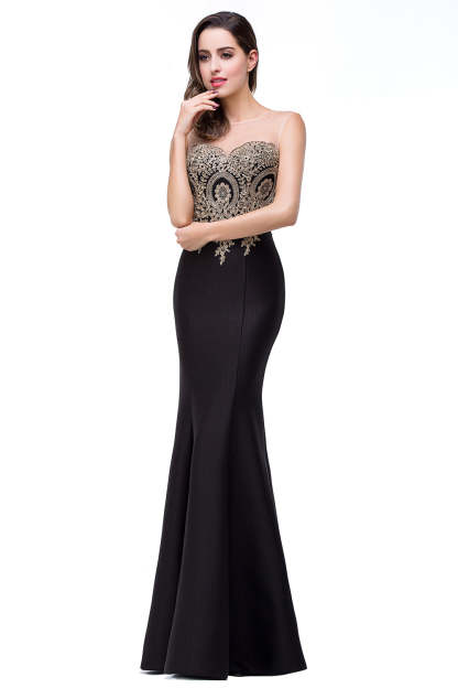 Mermaid Floor-Length Sheer Floor Length Dresses with Rhinestone Appliques-BMbridal