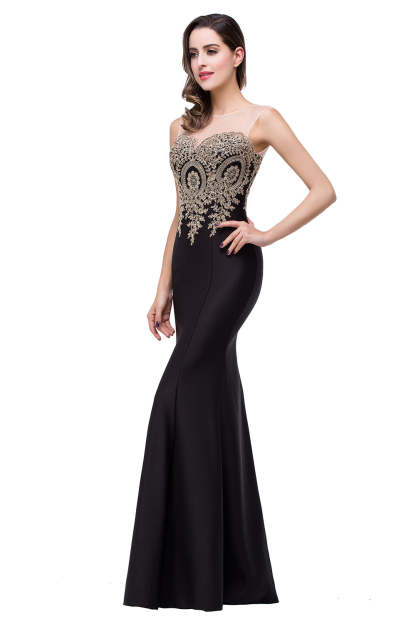 Mermaid Floor-Length Sheer Floor Length Dresses with Rhinestone Appliques-BMbridal