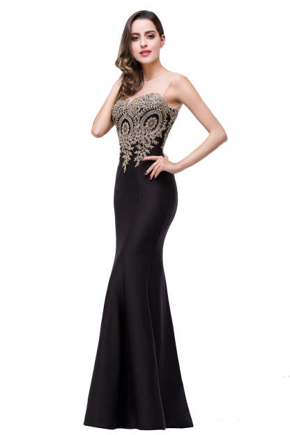 Mermaid Floor-Length Sheer Floor Length Dresses with Rhinestone Appliques-BMbridal