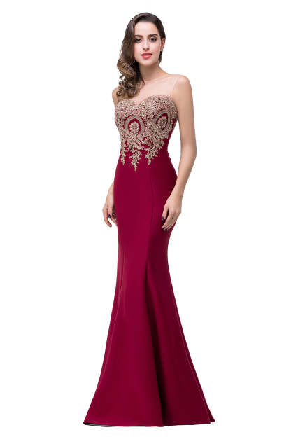 Mermaid Floor-Length Sheer Floor Length Dresses with Rhinestone Appliques-BMbridal