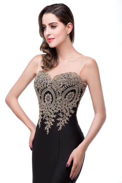 Mermaid Floor-Length Sheer Floor Length Dresses with Rhinestone Appliques-BMbridal