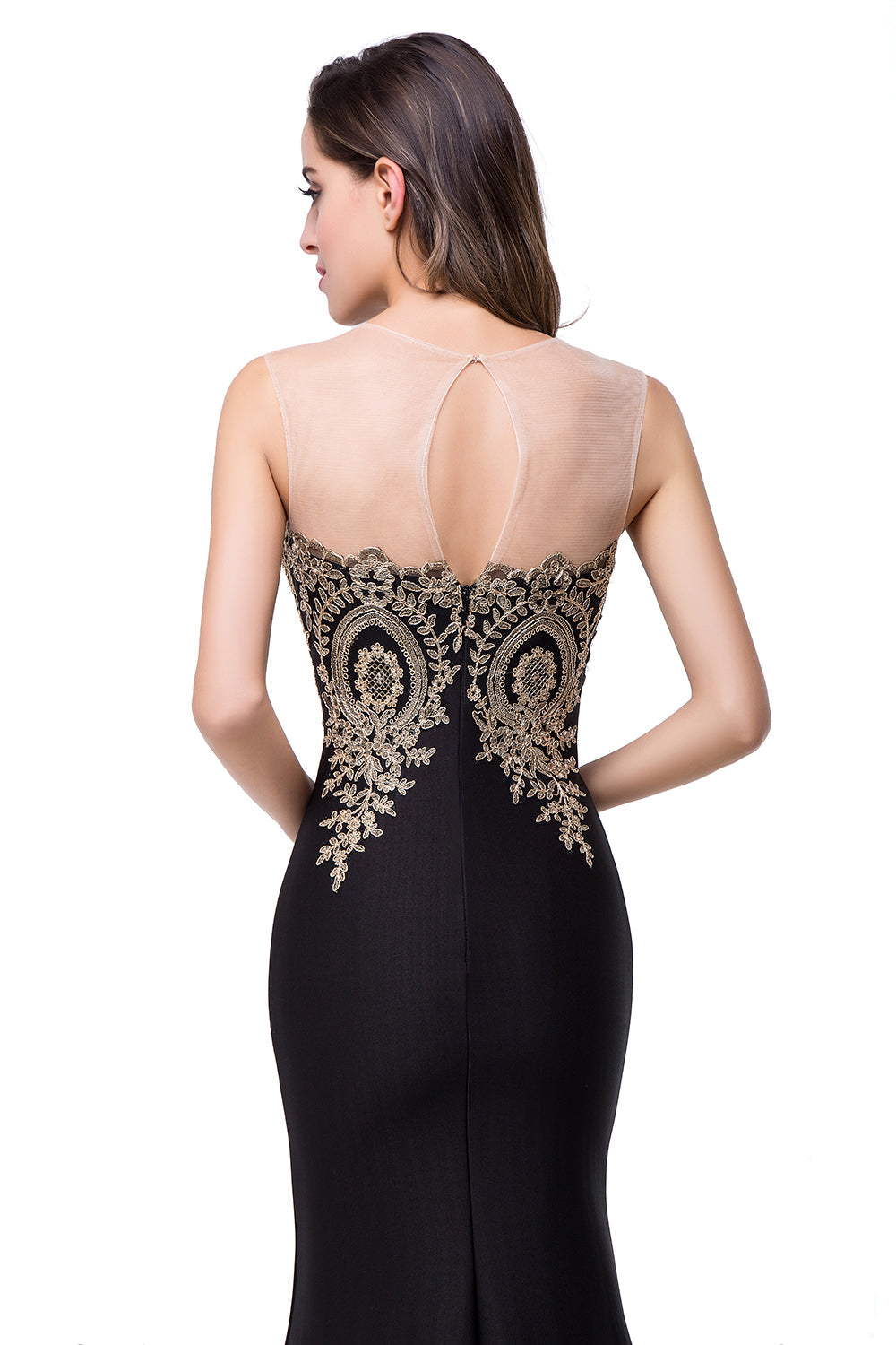 Mermaid Floor-Length Sheer Floor Length Dresses with Rhinestone Appliques-BMbridal
