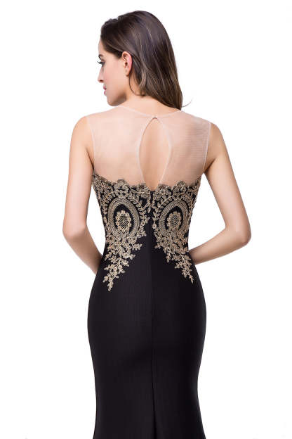 Mermaid Floor-Length Sheer Floor Length Dresses with Rhinestone Appliques-BMbridal