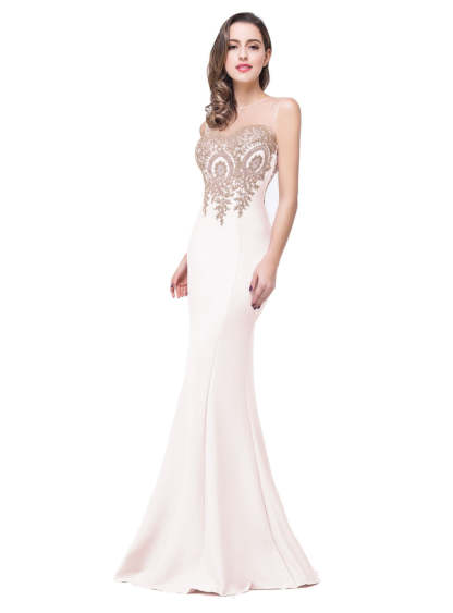 Mermaid Floor-Length Sheer Floor Length Dresses with Rhinestone Appliques-BMbridal