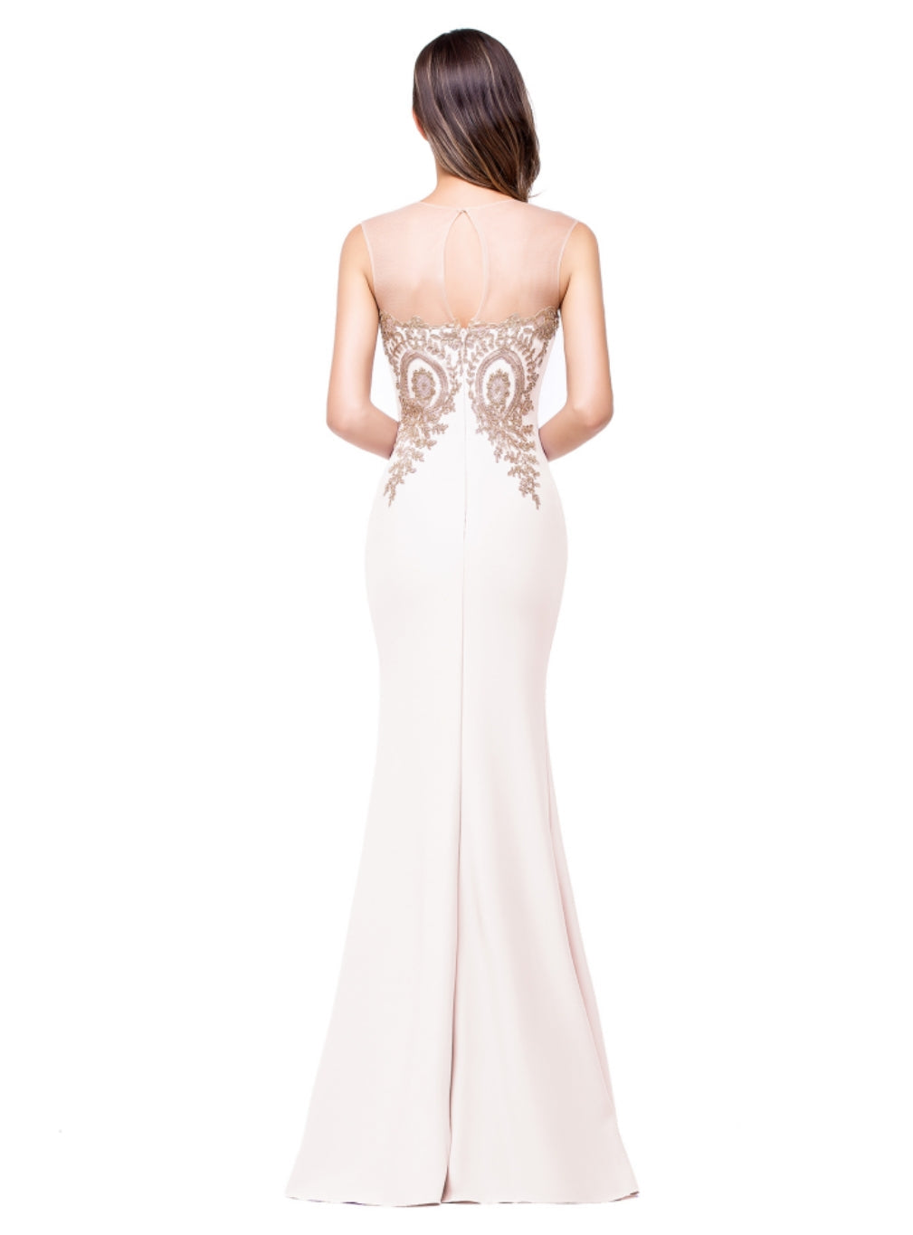 Mermaid Floor-Length Sheer Floor Length Dresses with Rhinestone Appliques-BMbridal