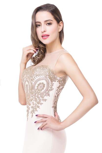 Mermaid Floor-Length Sheer Floor Length Dresses with Rhinestone Appliques-BMbridal