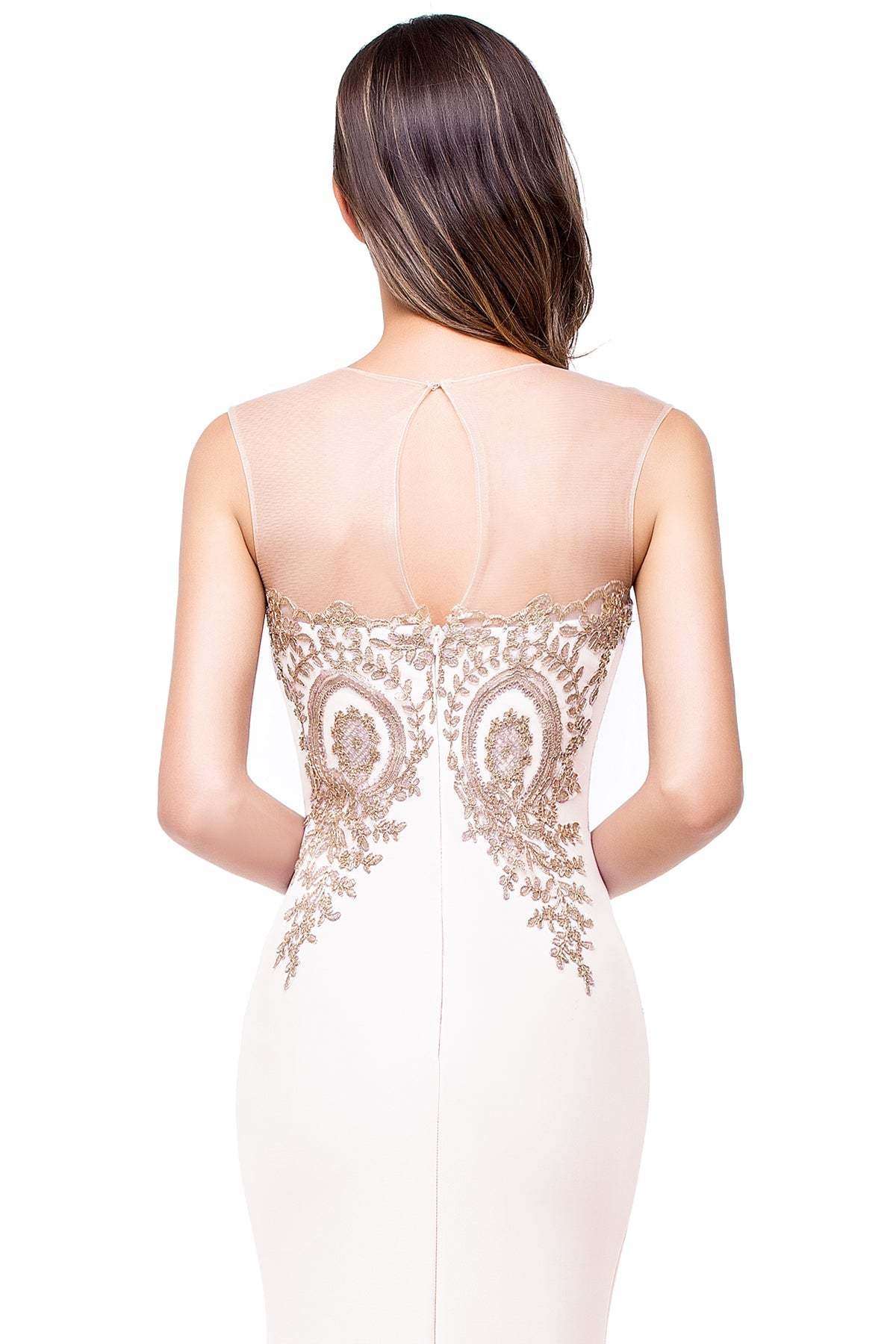 Mermaid Floor-Length Sheer Floor Length Dresses with Rhinestone Appliques-BMbridal