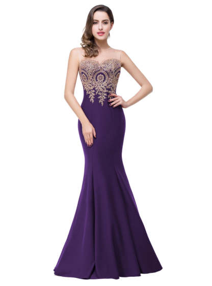 Mermaid Floor-Length Sheer Floor Length Dresses with Rhinestone Appliques-BMbridal