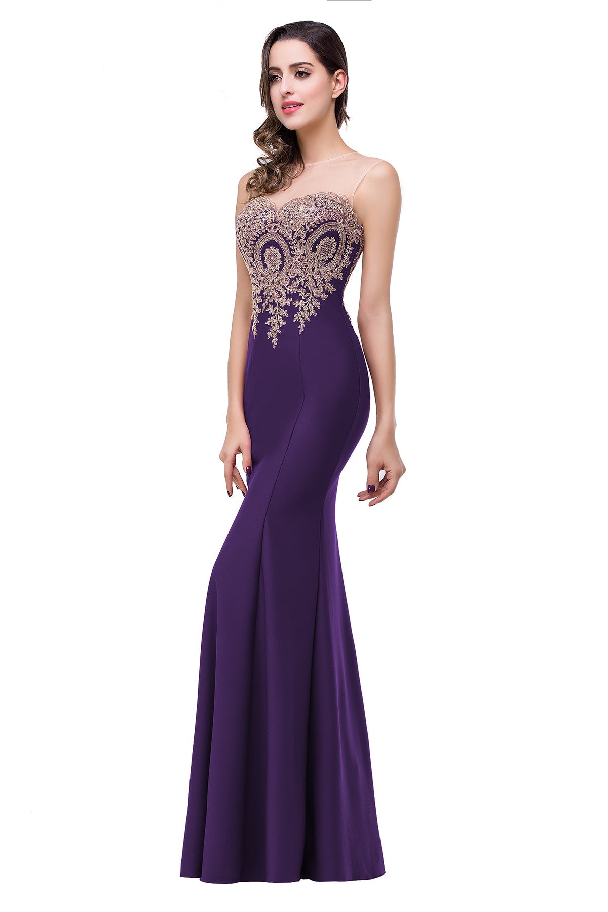Mermaid Floor-Length Sheer Floor Length Dresses with Rhinestone Appliques-BMbridal