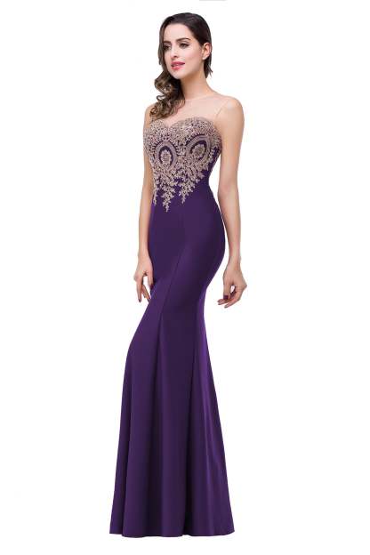Mermaid Floor-Length Sheer Floor Length Dresses with Rhinestone Appliques-BMbridal