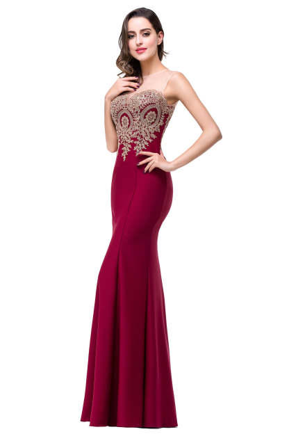 Mermaid Floor-Length Sheer Floor Length Dresses with Rhinestone Appliques-BMbridal