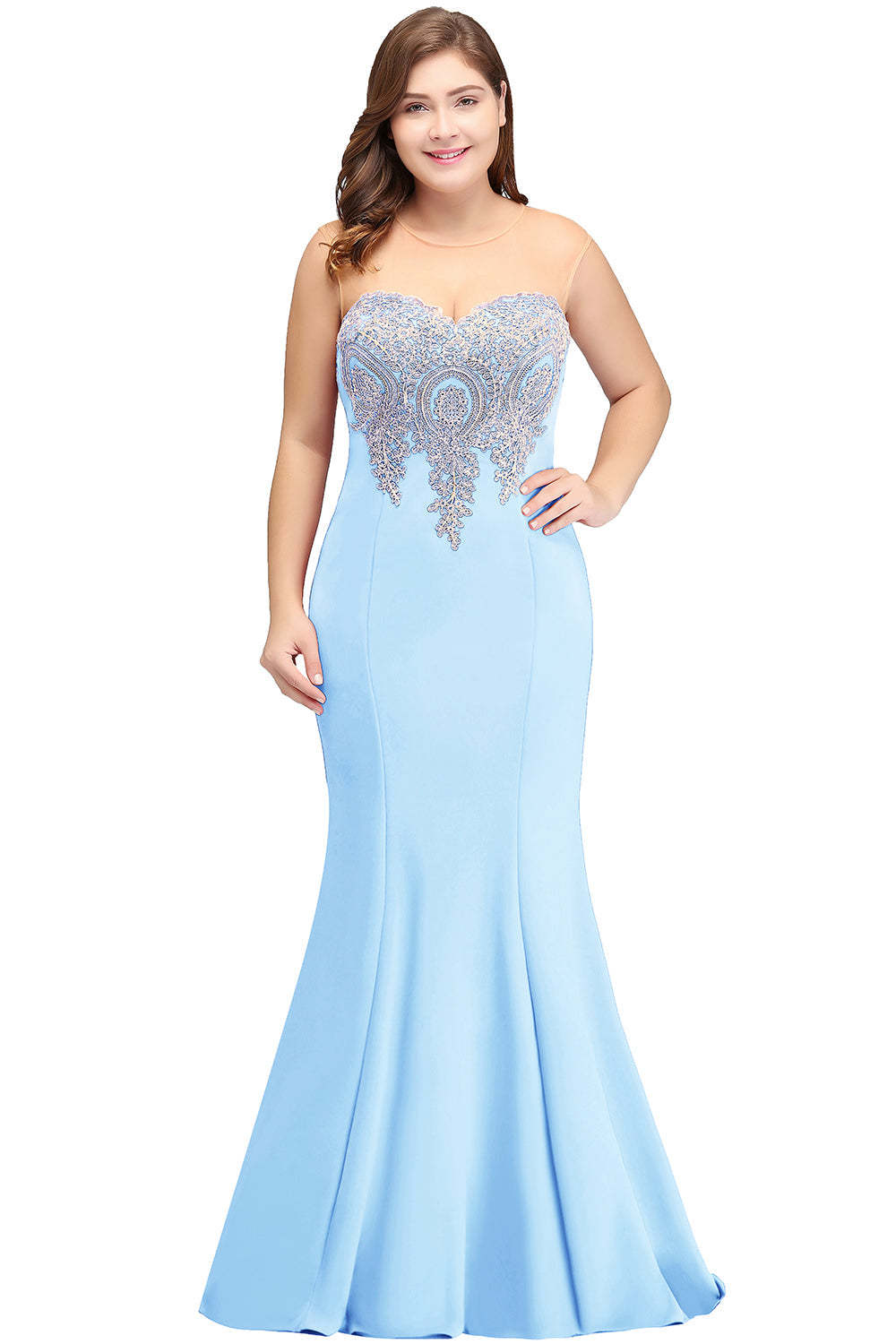 Mermaid Floor-Length Sheer Floor Length Dresses with Rhinestone Appliques-BMbridal