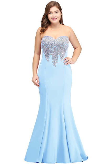 Mermaid Floor-Length Sheer Floor Length Dresses with Rhinestone Appliques-BMbridal