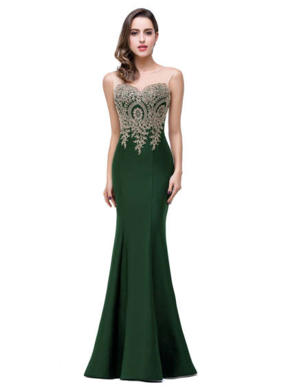 Mermaid Floor-Length Sheer Floor Length Dresses with Rhinestone Appliques-BMbridal