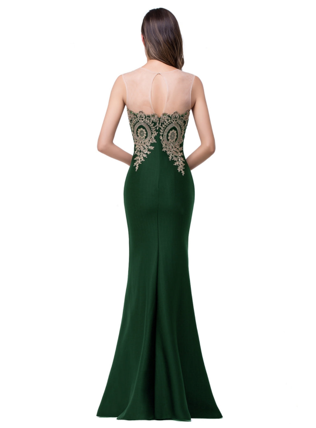 Mermaid Floor-Length Sheer Floor Length Dresses with Rhinestone Appliques-BMbridal