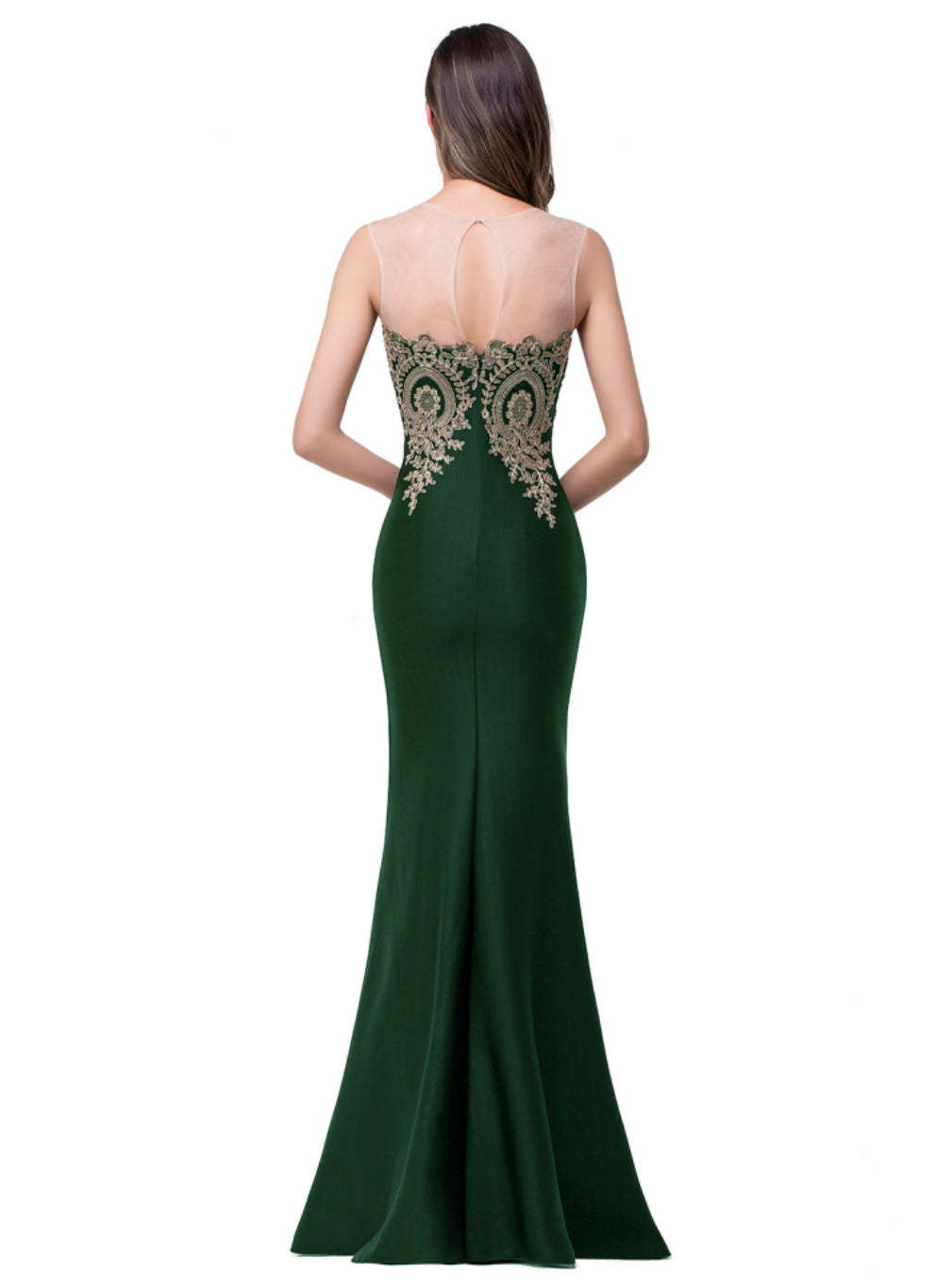 Mermaid Floor-Length Sheer Floor Length Dresses with Rhinestone Appliques-BMbridal