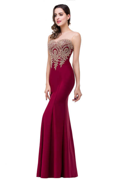 Mermaid Floor-Length Sheer Floor Length Dresses with Rhinestone Appliques-BMbridal