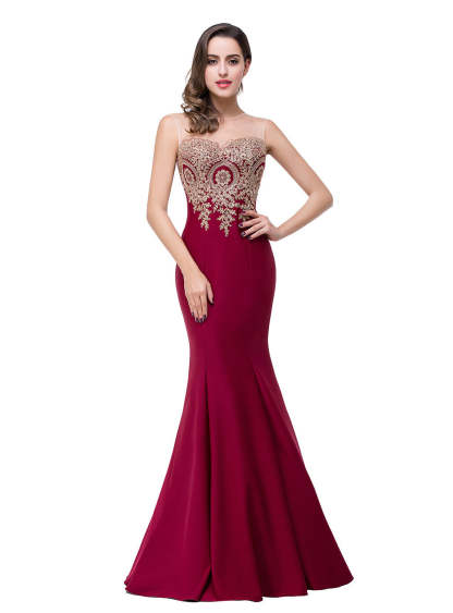 Mermaid Floor-Length Sheer Floor Length Dresses with Rhinestone Appliques-BMbridal