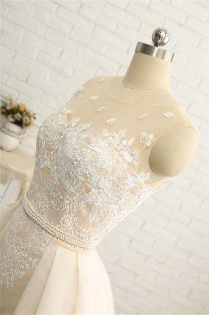 Mermaid \ Trumpet Jewel Neck Chapel Train Lace Tulle Lace Over Satin Regular Straps Formal See-Through Wedding Dresses-BMbridal