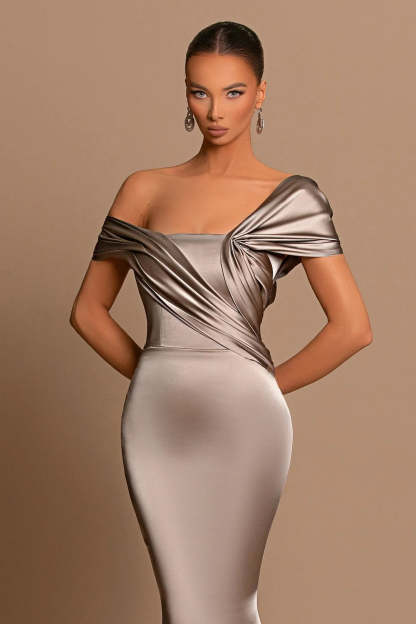 Modern Long Mermaid Off-the-shoulder Prom Dress With Train-BMbridal.com