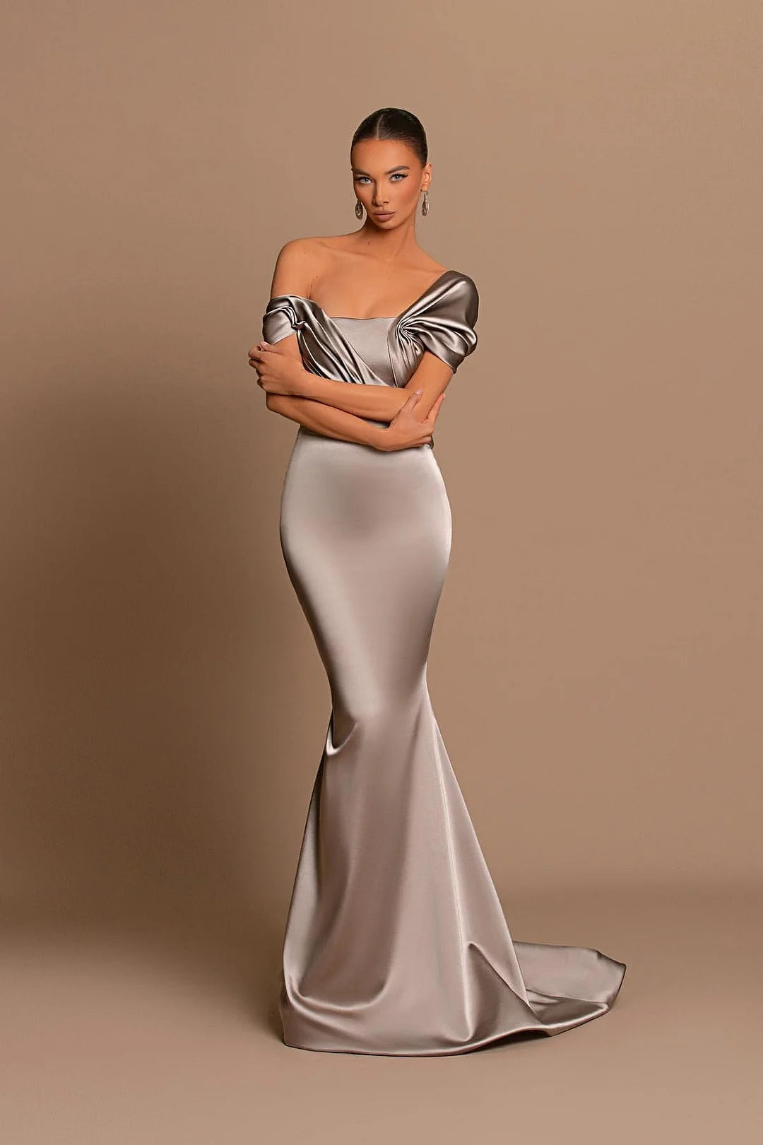 Modern Long Mermaid Off-the-shoulder Prom Dress With Train-BMbridal.com