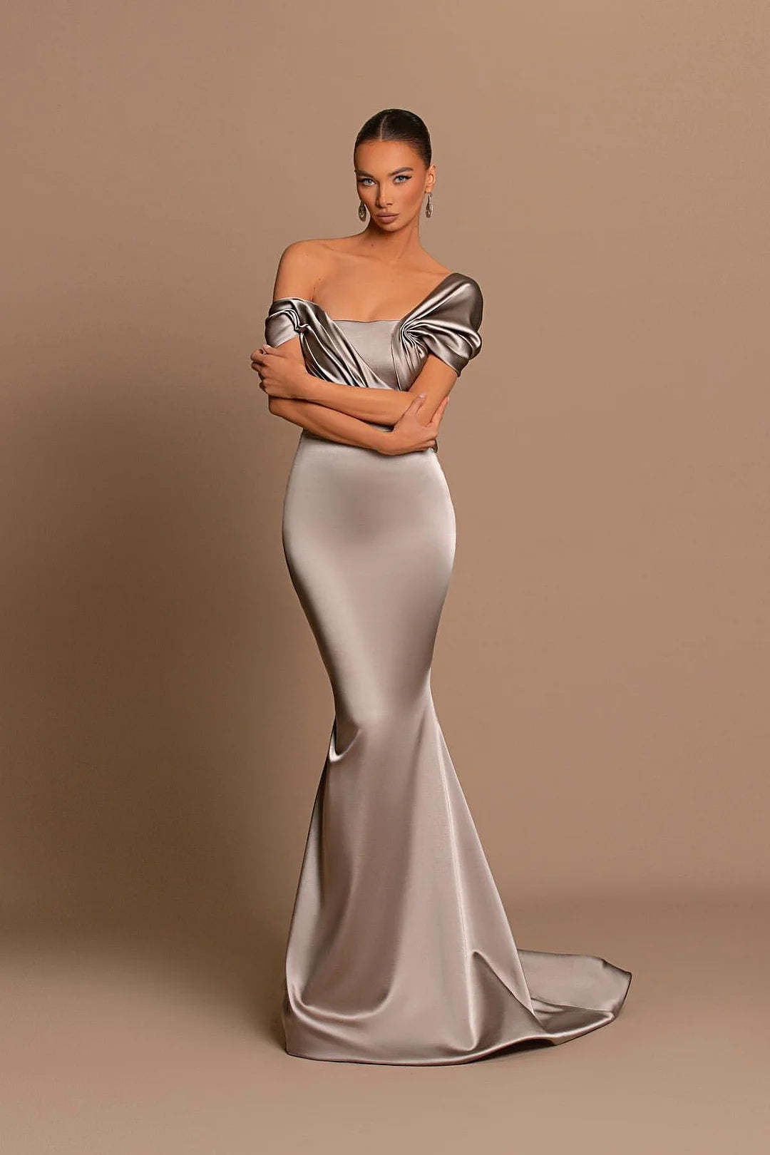 Modern Long Mermaid Off-the-shoulder Prom Dress With Train-BMbridal.com