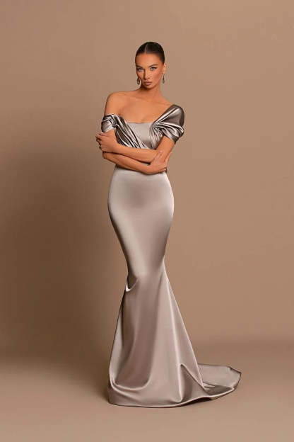 Modern Long Mermaid Off-the-shoulder Prom Dress With Train-BMbridal.com