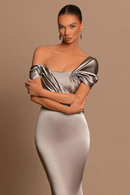 Modern Long Mermaid Off-the-shoulder Prom Dress With Train-BMbridal.com