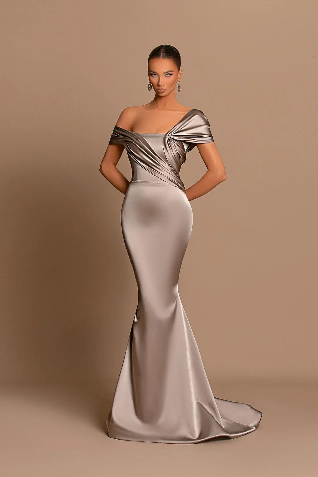 Modern Long Mermaid Off-the-shoulder Prom Dress With Train-BMbridal.com