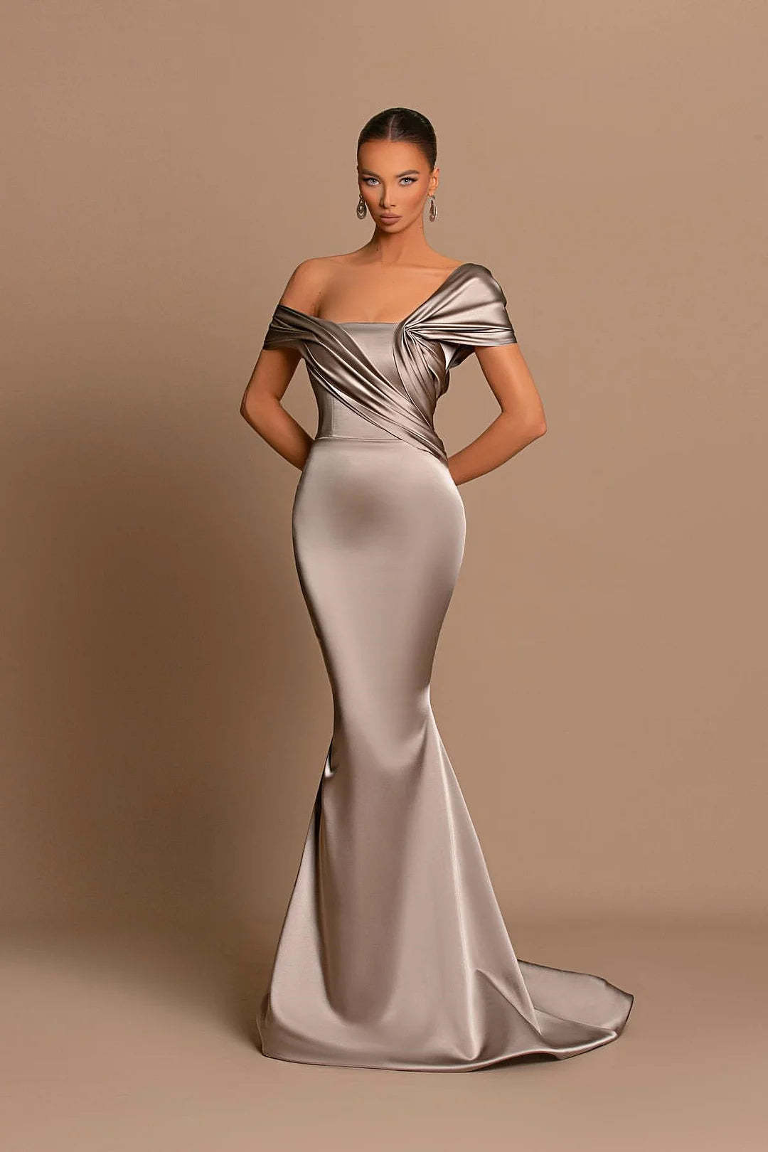 Modern Long Mermaid Off-the-shoulder Prom Dress With Train-BMbridal.com