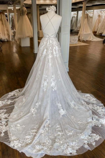 Modern Spaghetti Straps A-Line Wedding dresses With Lace-BMbridal.com