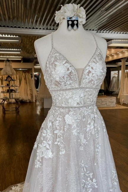 Modern Spaghetti Straps A-Line Wedding dresses With Lace-BMbridal.com