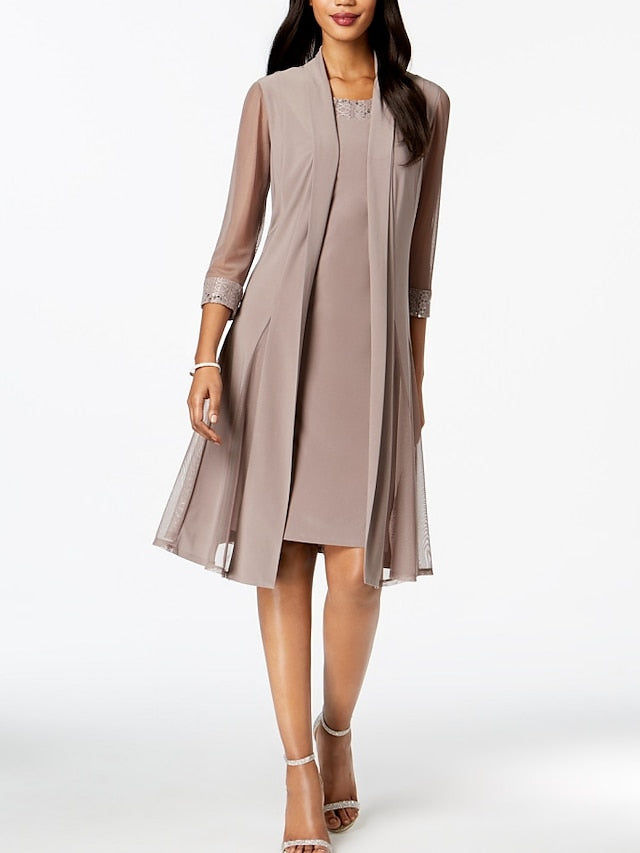 Knee-Length Mother of the Bride Sheath/Column Jewel Neck Dresses-BMbridal