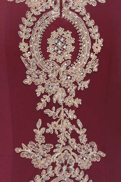 Off-the-shoulder Floor-Length Dress with Lace Appliques-BMbridal