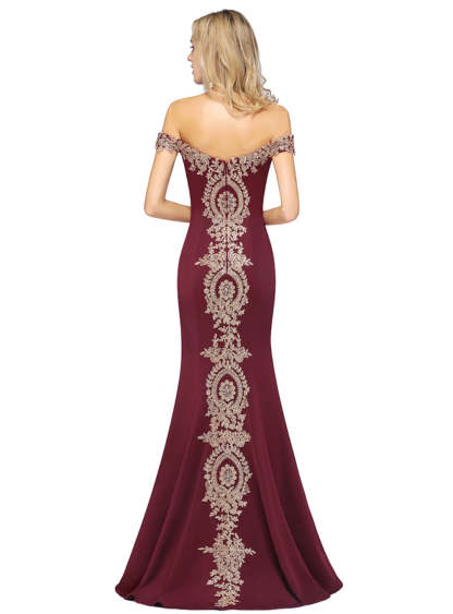 Off-the-shoulder Floor-Length Dress with Lace Appliques-BMbridal