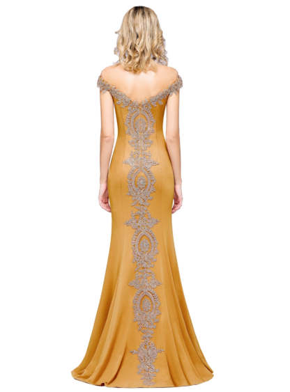 Off-the-shoulder Floor-Length Dress with Lace Appliques-BMbridal