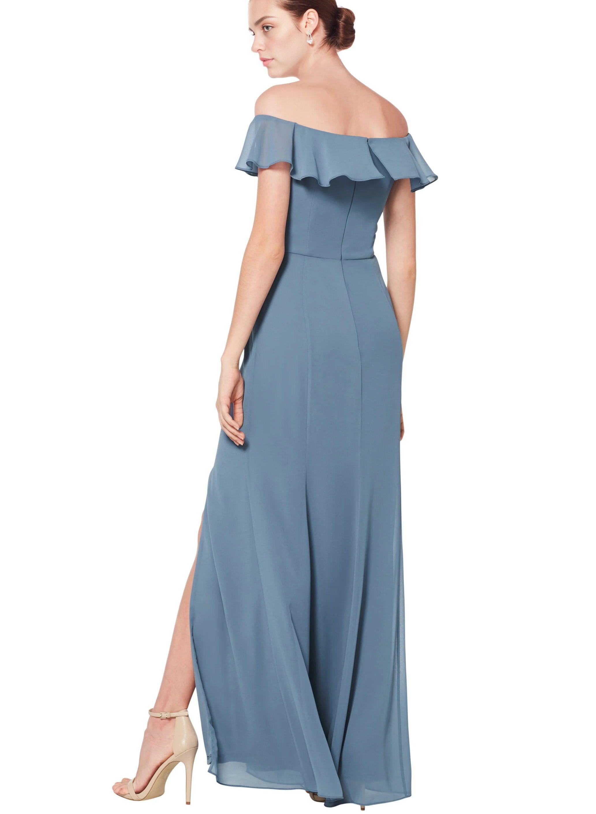 Off-The-Shoulder Sheath/Column Bridesmaid Dresses with Split Front in Blue