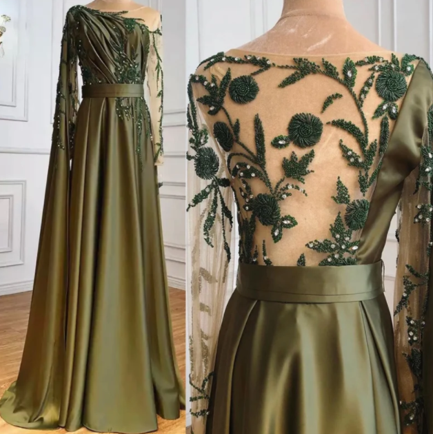 One Shoulder Evening Dress with Cape Long Sleeves-BMbridal.com